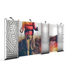 Load image into Gallery viewer, 19ft x 8ft Waveline Merchandiser Kit 04 | Tension Fabric Display | expogoods.com
