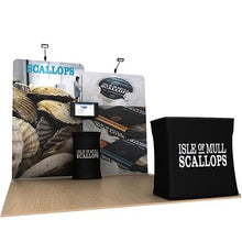 Load image into Gallery viewer, 10ft Scallop A Waveline Media Display | Tension Fabric Exhibit | expogoods.com
