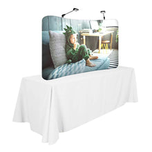Load image into Gallery viewer, 8ft x 5ft Curved Waveline Media Tabletop Display | Tension Fabric Exhibit | expogoods.com
