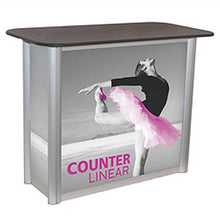 Load image into Gallery viewer, 47in W x 37in H x 24in D Linear Trade Show Counter with Rear Door and Printed Graphic

