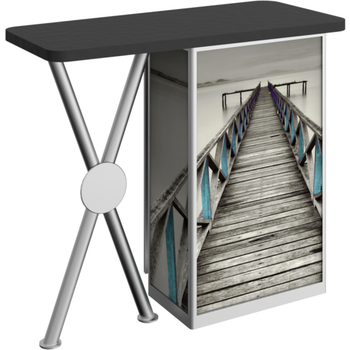 45in W x 39in H x 21in D Linear Bold X-Leg Counter Counter with Door and Printed Graphic