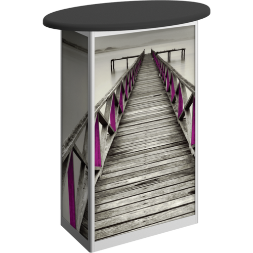 34in W x 39 H x 21 D Linear Bold Oval Counter with Door and Printed Graphic