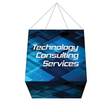 Load image into Gallery viewer, 10ft x 10ft Formulate Cube Illuminated Hanging Banner Backlit Display offers a simple, 6 sided structure for your graphics and messaging from anywhere on the trade show floor. Draw in a crowd from the stunning, Master 3D Hanging Cube Shaped Structure
