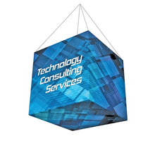 Load image into Gallery viewer, 3ft x 3ft Formulate Cube Illuminated Hanging Sign Backlit Display offers a simple, 6 sided structure for your graphics and messaging from anywhere on the trade show floor. Draw in a crowd from the stunning, Master 3D Hanging Cube Shaped Structure

